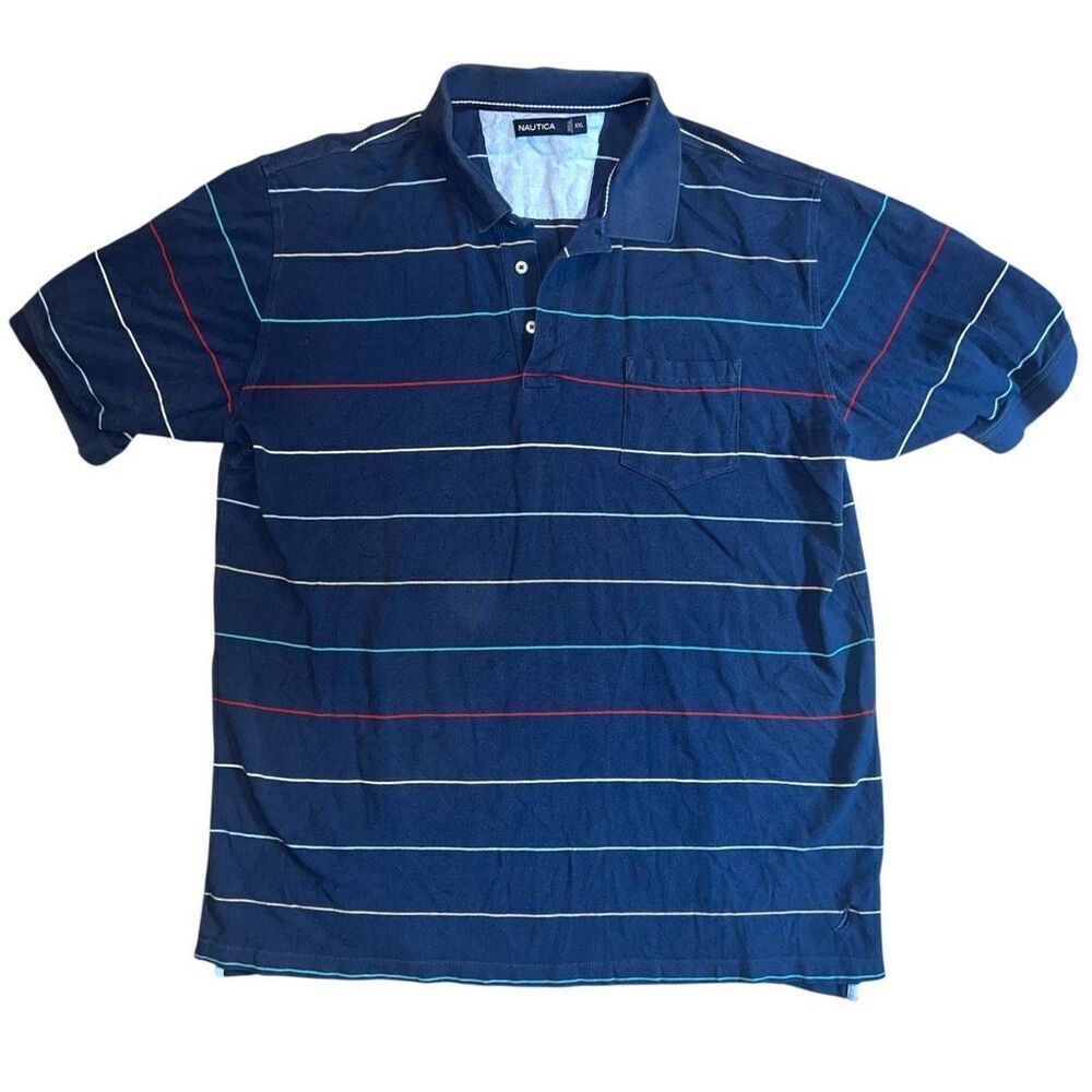 NAUTICA Men’s Blue Striped Short Sleeve Collard Shirt Size XXL